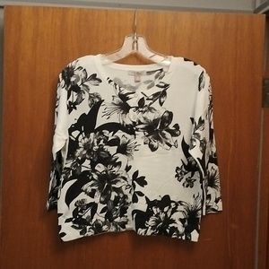 Dressbarn Black and White Floral Cardigan Sweater Size Medium